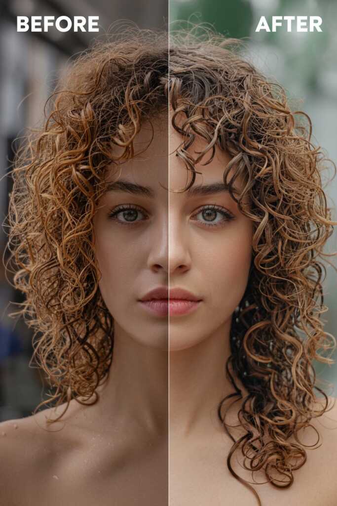 beforeafter photo of wash and go on 3A curls in a humid climate