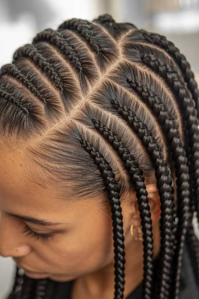 photo of cornrows on 4B hair with moisturized scalp